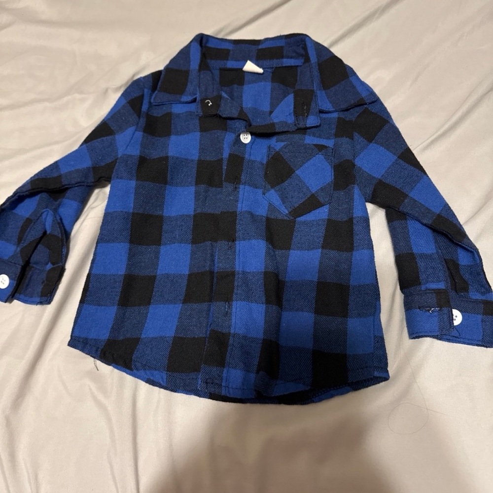 Kids Blue and Black Checkered Button Down Shirt